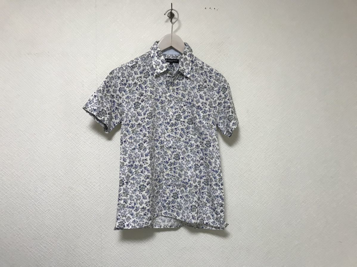 美品本物ビューティーアンドユースUNITEDARROWSユナイテッドアローズコットン花柄フラワー半袖シャツメンズサーフビジネススーツ白S日本製拍卖