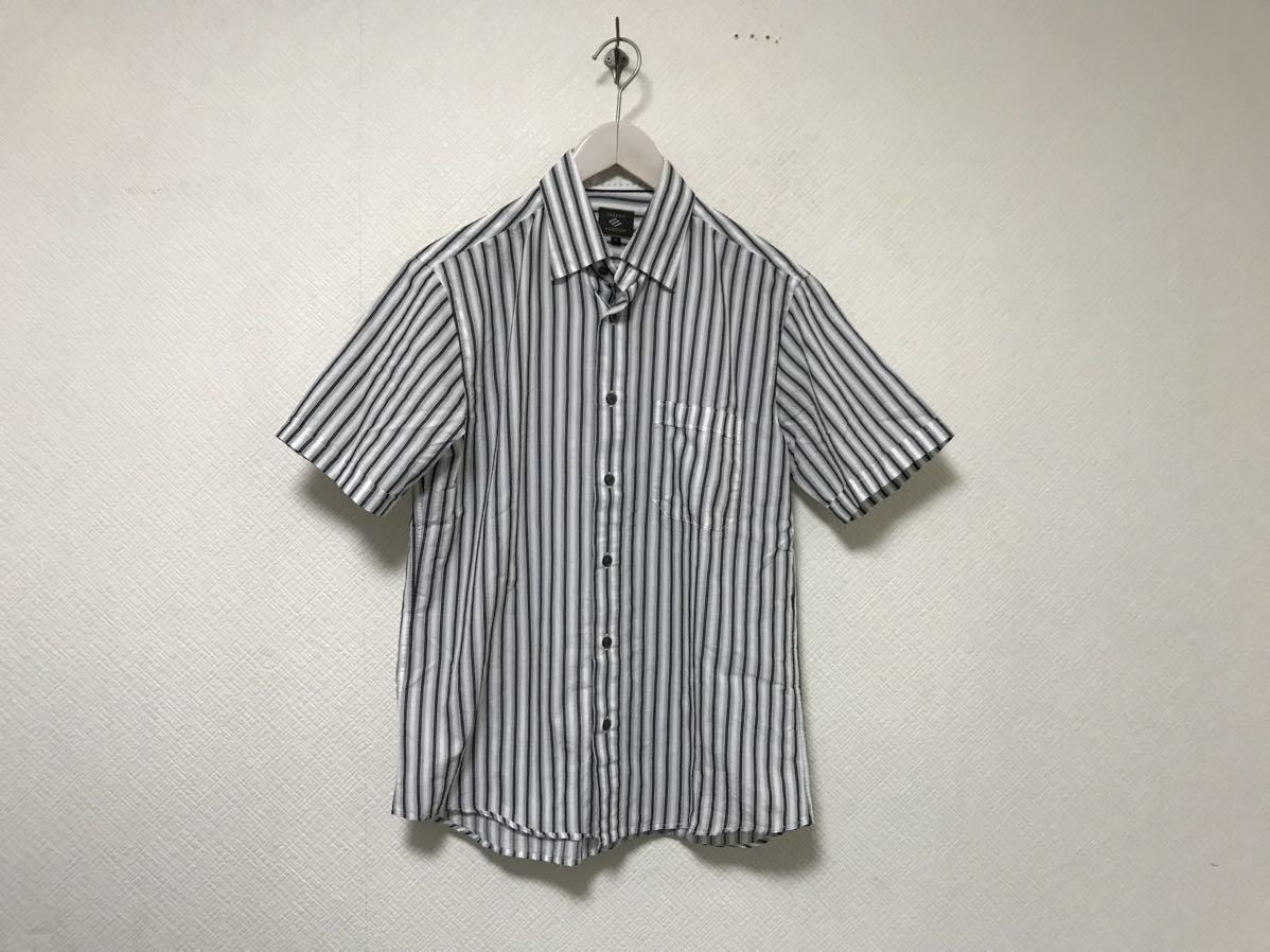 美品本物ジョセフアブードJOSEPH ABBOUDコットンストライプ柄半袖シャツメンズサーフビジネススーツ白グレーM拍卖