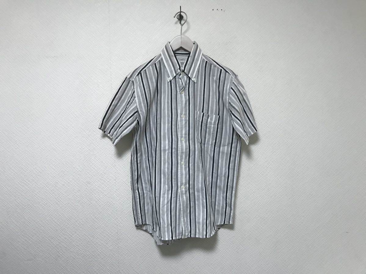 本物インターナショナルギャラリービームスBEAMSコットンストライプ柄半袖シャツコーチジャケットメンズサーフアメカジ白グレーM拍卖