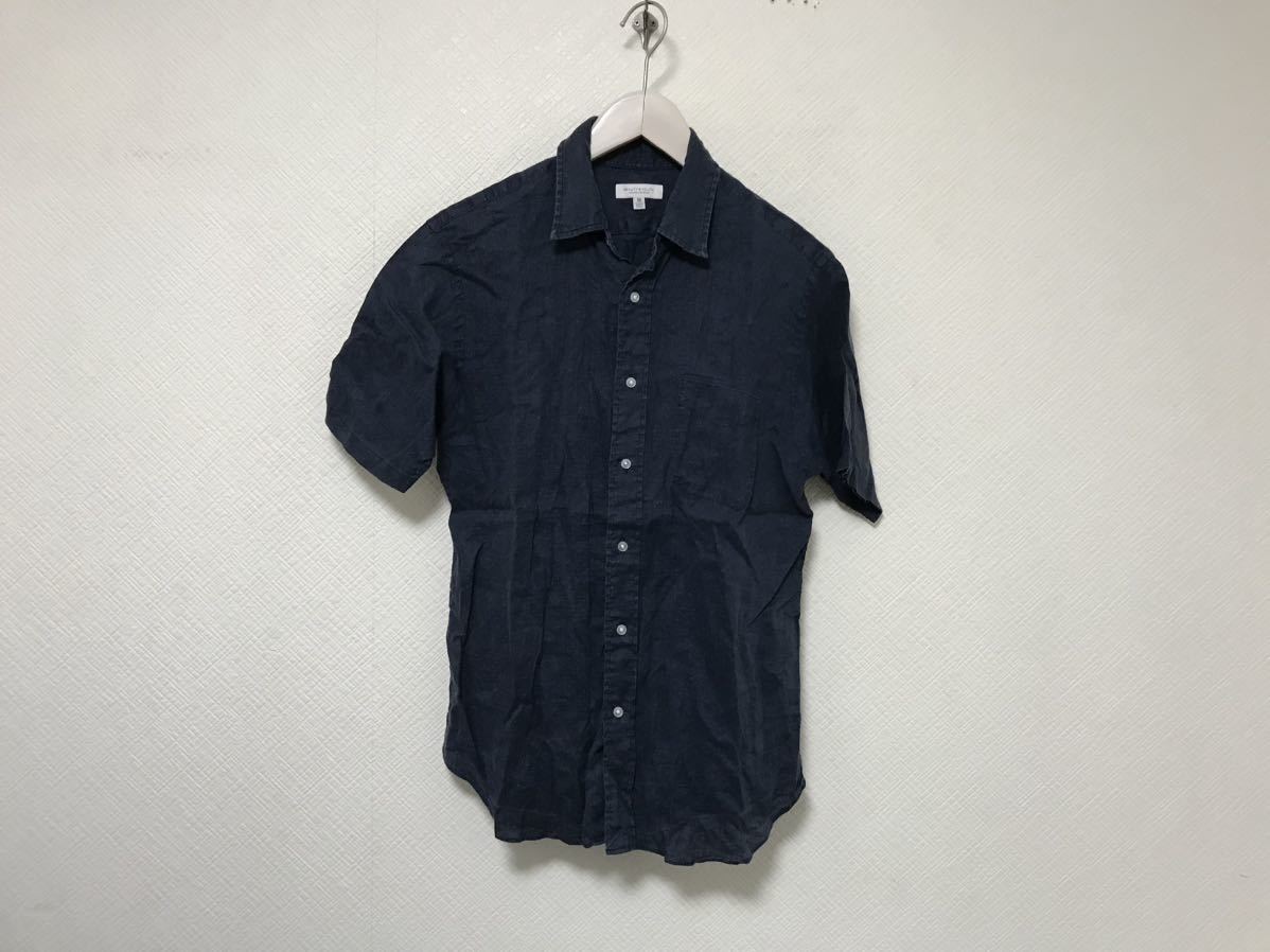 本物ビューティーアンドユースUNITEDARROWSユナイテッドアローズ麻リネン水玉柄半袖シャツメンズサーフアメカジスーツビジネス紺M拍卖