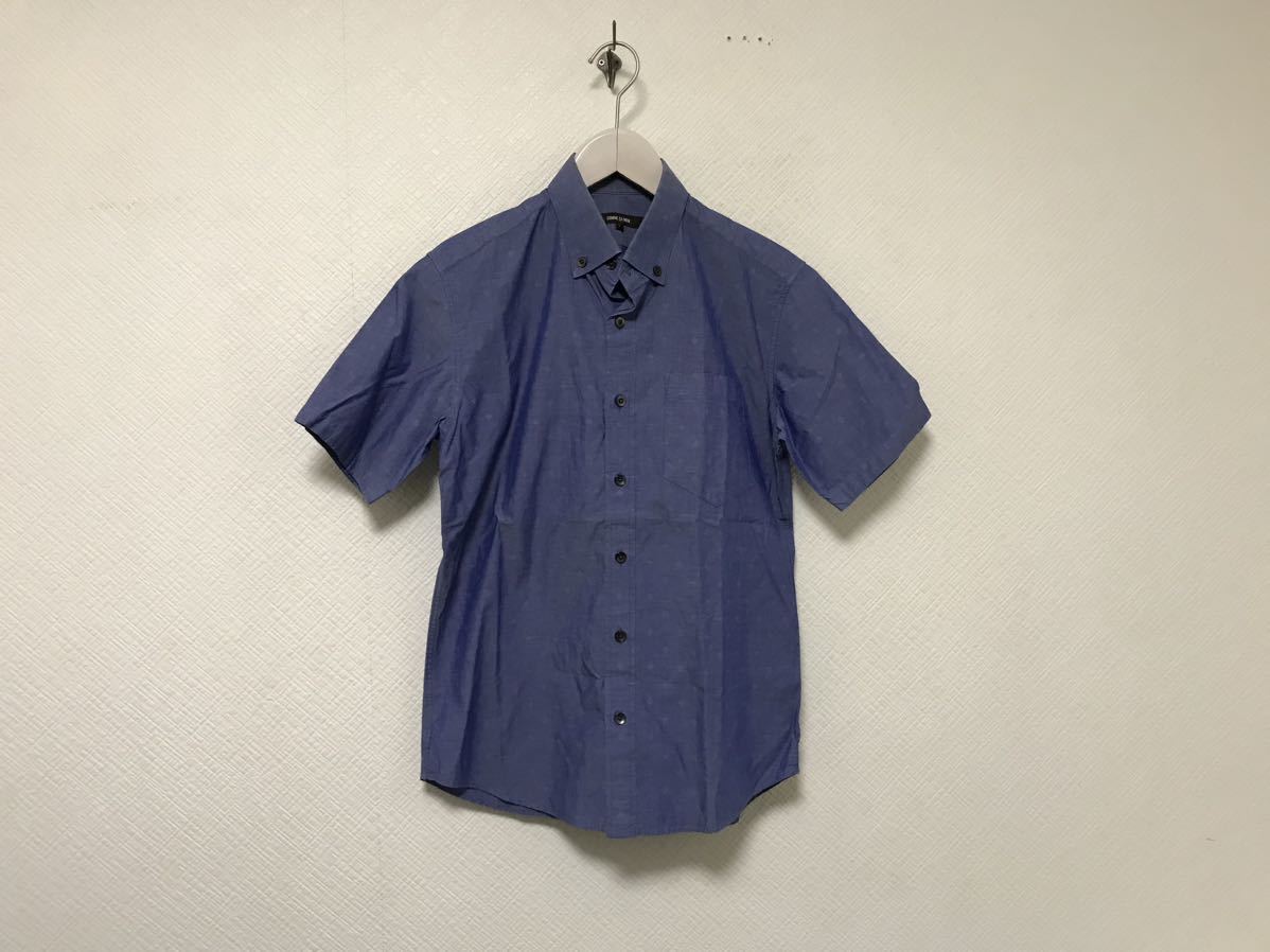 美品本物コムサメンCOMME CA MENコットン柄ドレス半袖シャツメンズサーフアメカジミリタリースーツビジネス青ブルーS拍卖
