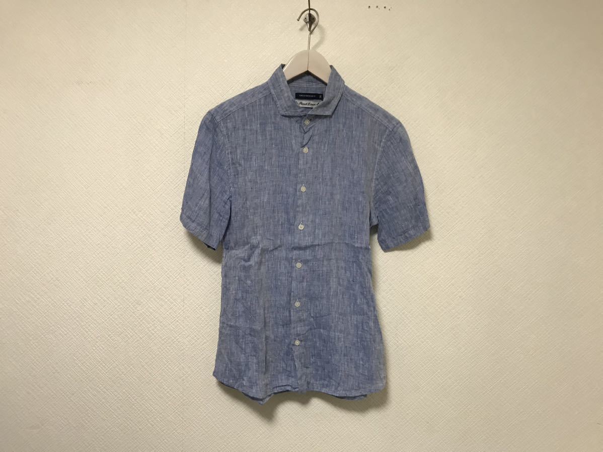 美品本物アーバンリサーチURBANRESEARCHリネン麻半袖シャツメンズサーフアメカジミリタリースーツビジネス青ブルー38M拍卖