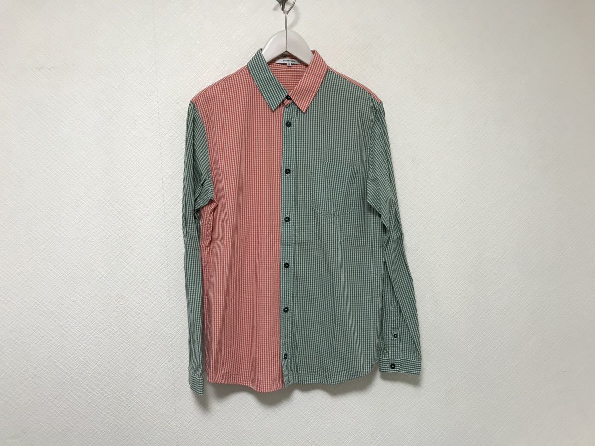 美品本物カルヴェンCARVENコットンギンガムチェック柄切り替えドレス長袖シャツメンズミリタリーワークサーフアメカジビジネス38M緑ピンク拍卖