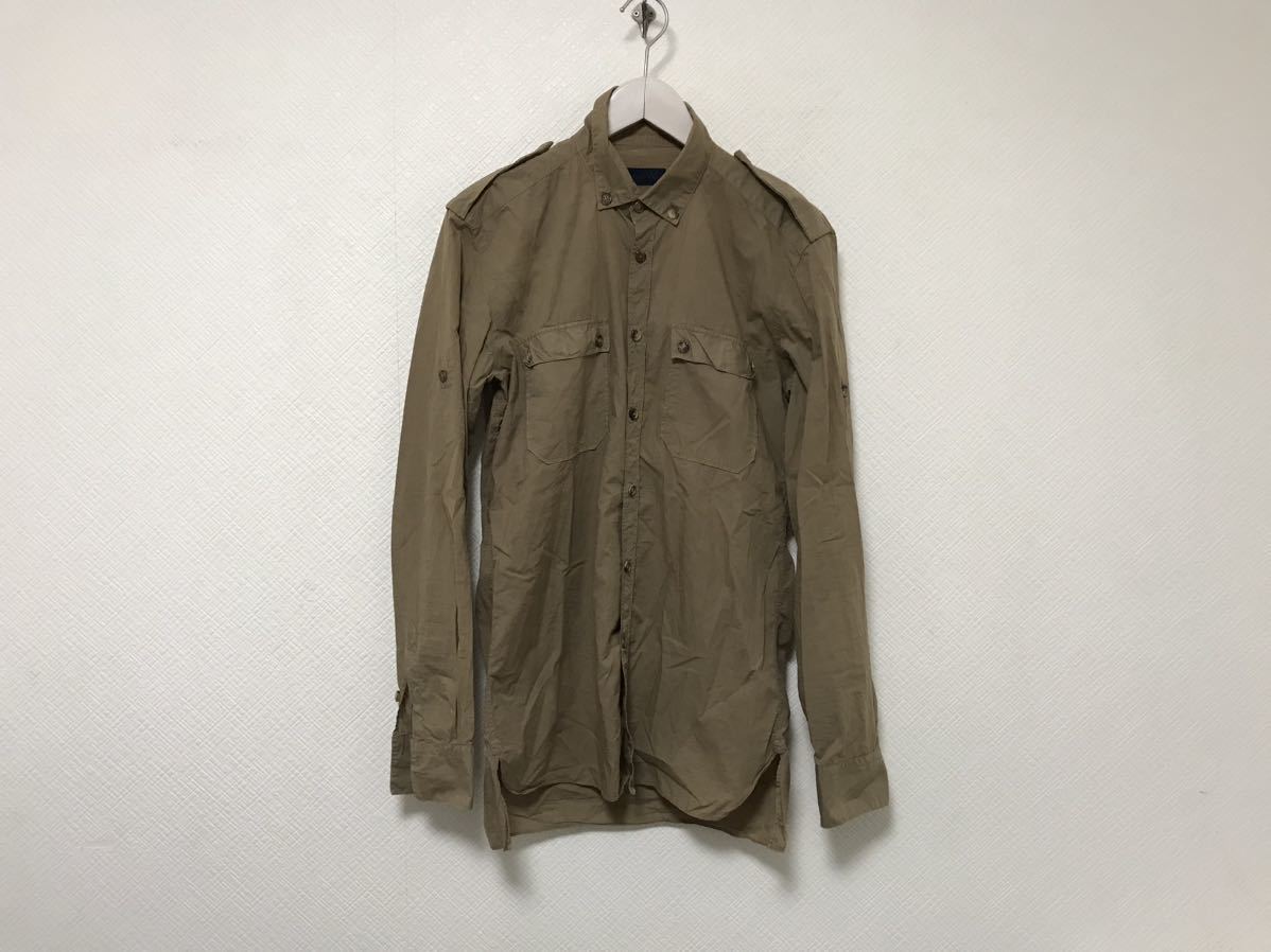 本物ランバンLANVINコットンドレスワークミリタリー長袖シャツメンズサーフアメカジビジネススーツカーキ38/15イタリア製S拍卖