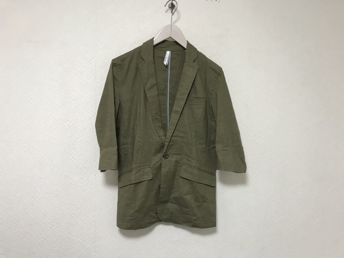 美品本物ハルハムHALHAMコットン麻リネンワークミリタリー5部袖丈長袖シャツテーラードジャケットメンズアメカジビジネススーツカーキM拍卖