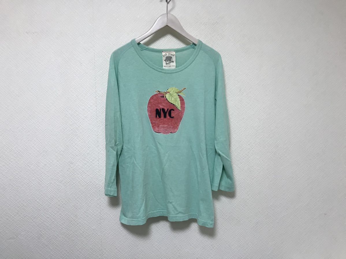 本物レフトフィールドLEFT FIELDコットンプリント7部袖丈長袖TシャツロンTメンズミリタリーアメカジサーフビジネスグリーン緑Mアメリカ製拍卖