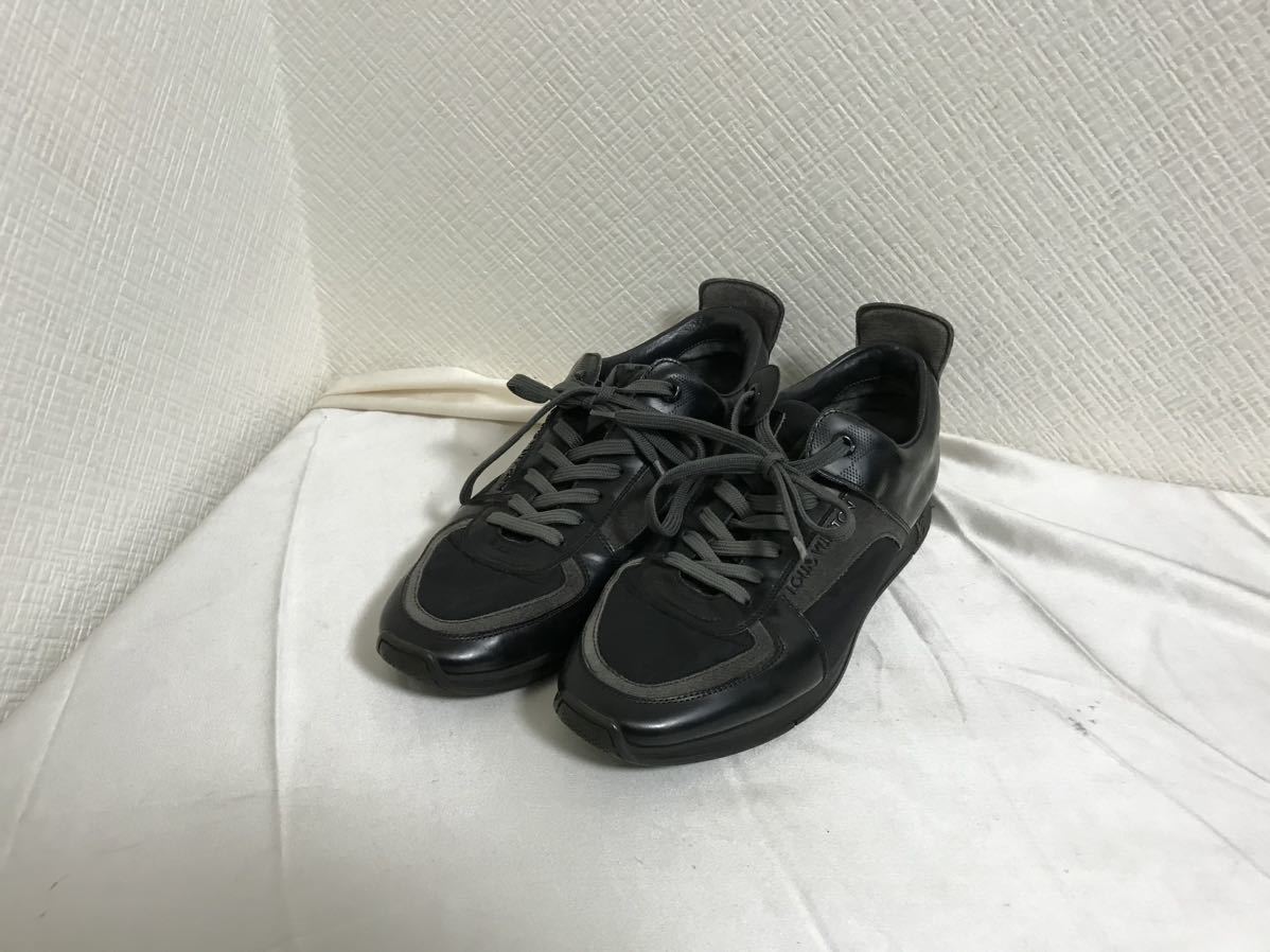 本物ルイヴィトンLV LOUIS VUITTONダミエ本革レザーナイロンシューズビジネス靴スニーカーブーツメンズスーツ24.5cm黒ブラック5ハーフ拍卖
