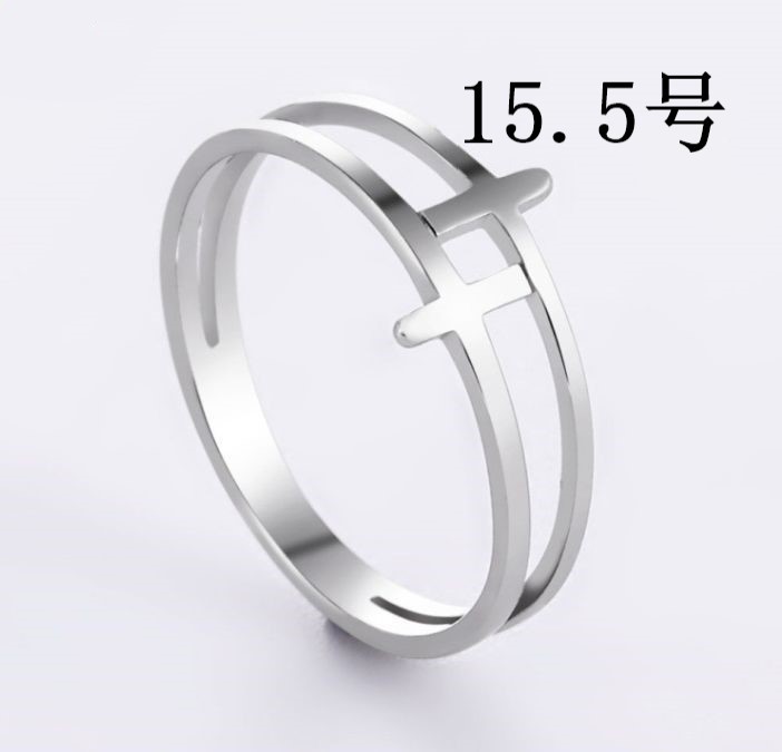 ダブル クロスリング シルバー 15.5号 ステンレス おしゃれ 指輪 十字架 クロス リング 15号拍卖