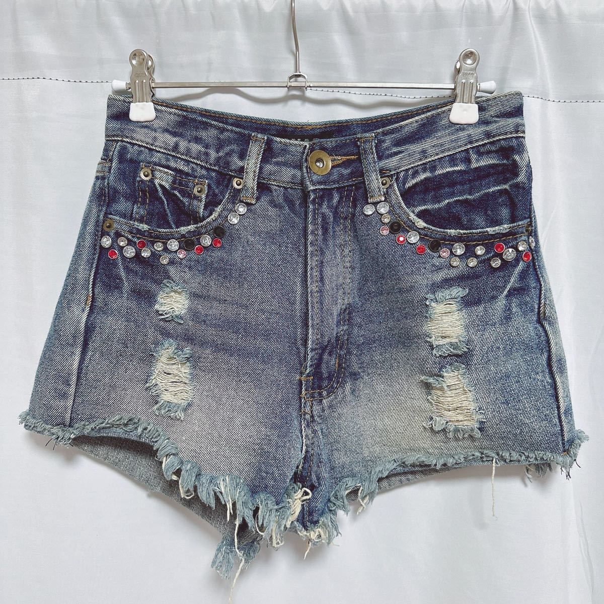 【アナップ】ANAPビジュー付ダメージミニショートパンツ/ショーパン【Sサイズ】拍卖