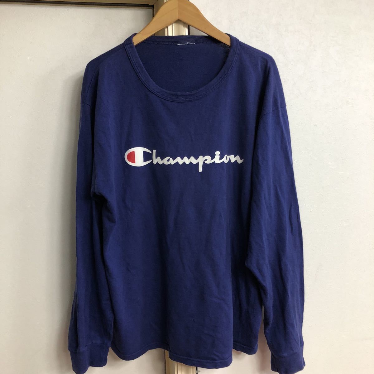 アメリカ製 champion L 長袖 トレーナー スウェット ネイビー 90s チャンピオン拍卖