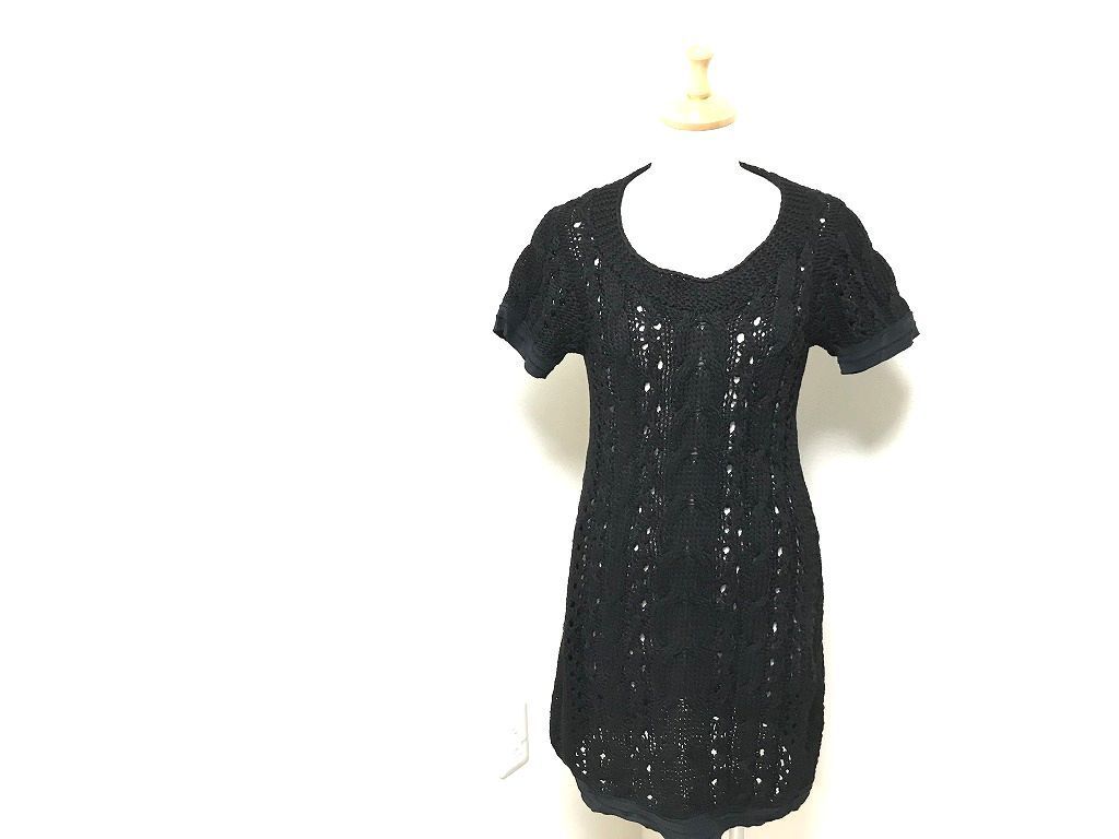 美品 ハンドメイドニット ざっくり ニット ワンピ 黒ブラック JEANNEKE ジャンネケ *4拍卖