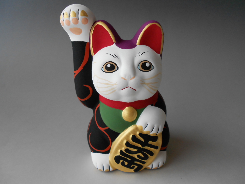 瀬戸焼! ☆黒唐草招き猫・貯金箱・F1837☆ 新品 ギフト 手描き 癒し系拍卖