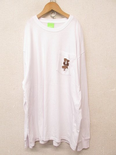 k6202:HUF ハフ MEGABLAST EMB. L/S ポケット ロゴ刺繍 ロンTee 長袖Tシャツ XL ホワイト白/ユニセックス:5拍卖