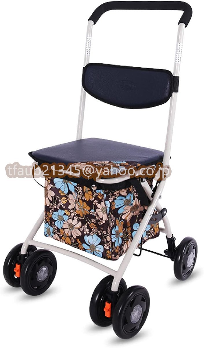 高齢者手押し車 老人 手押し 車 折りたたみ シルバーカー 座れる 軽量 コンパクト 介護 老人 歩行車 歩行器 ブルー フットブレーキ拍卖