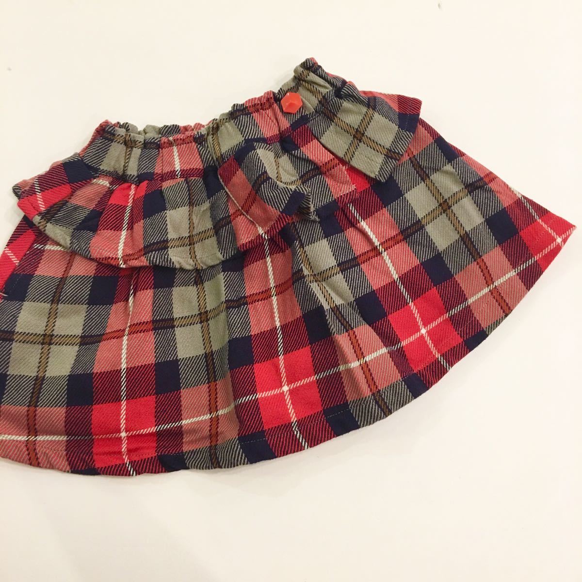 【新品未使用】Seraph セラフ ショートパンツつき スカート チェック 赤色 レッド キッズ 90cm フリル ミニスカート インナーパンツ拍卖