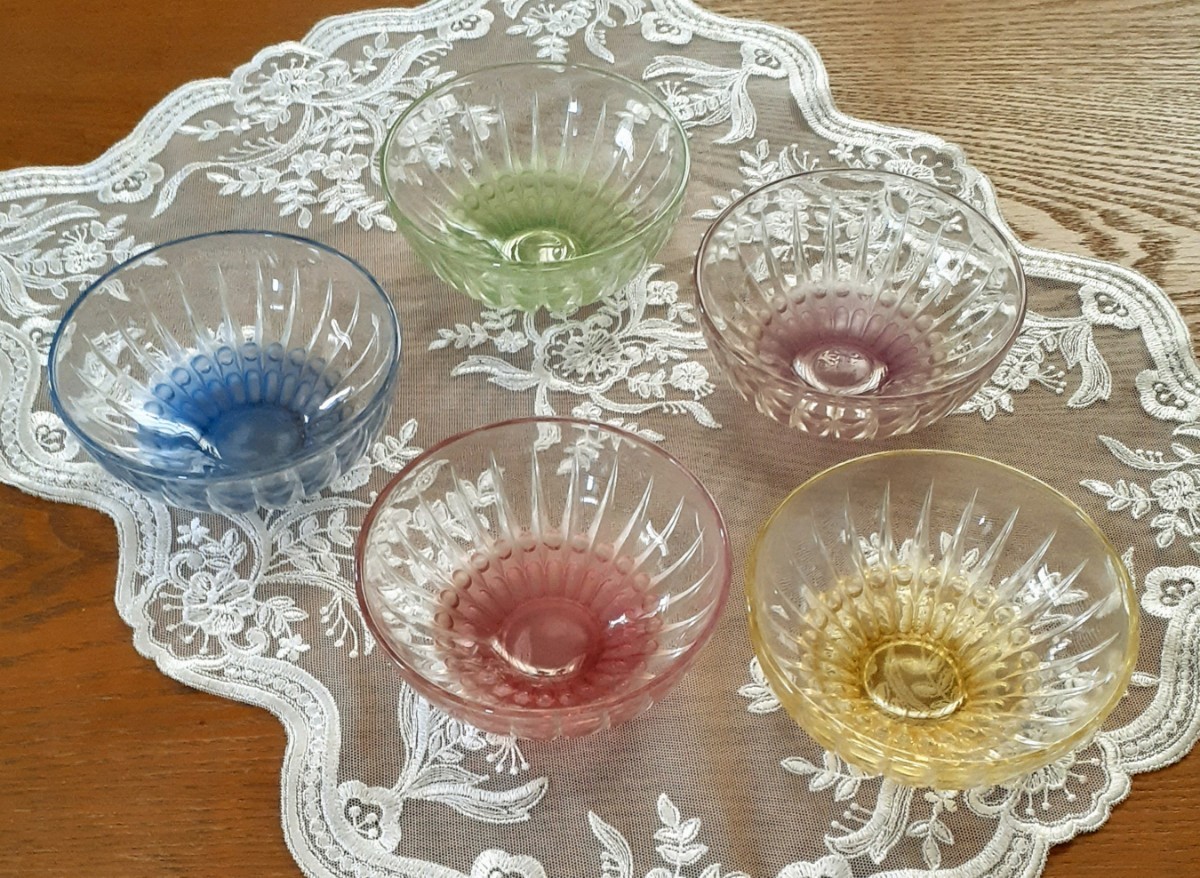 昭和レトロ レトロポップ ガラス ボウル ガラス器 5個セット 新品拍卖