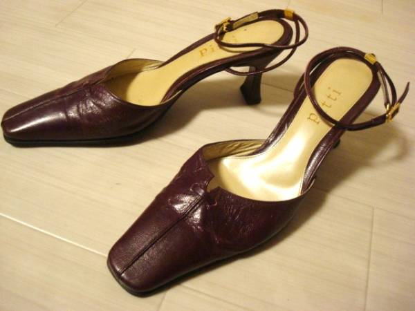 Pitti ピッティ 日本製 天然皮革 レザー えんじ ボルドー パンプスヒール 23.0cm 2E レディース Mサイズ ミュール拍卖