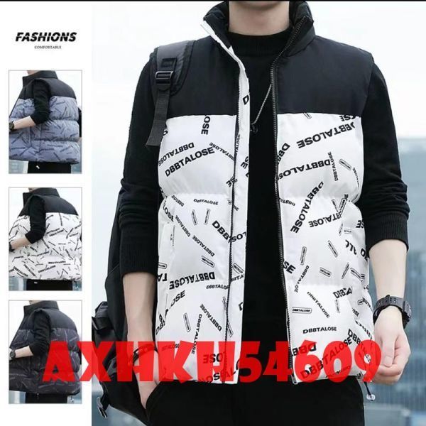 BA022:メンズパッド 入りコットンベスト パッチワークデザイン 文字 プリントノースリーブ メンズジャケット拍卖