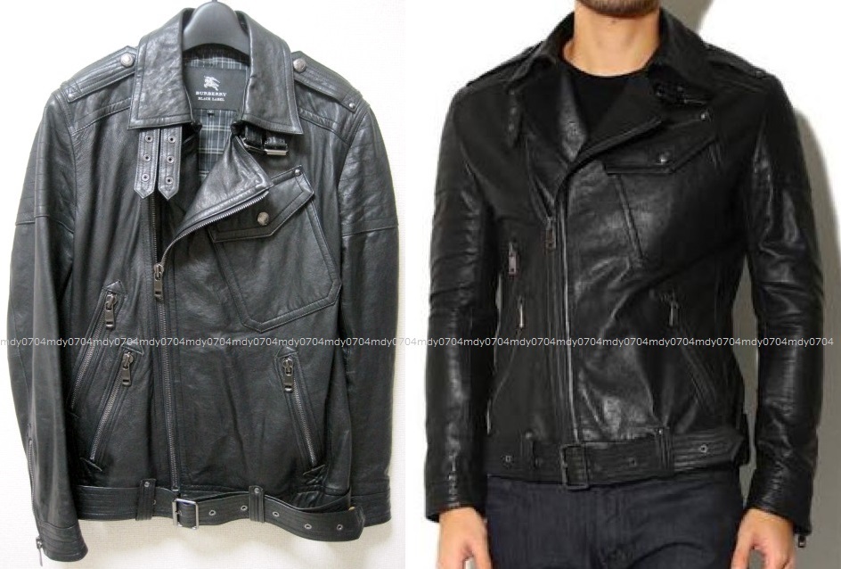 極美品 BURBERRY BLACK LABEL 希少 ラムレザー ダブル ライダース ジャケット M ブルゾン 黒 ダウン 2 羊革 バーバリーブラックレーベル拍卖