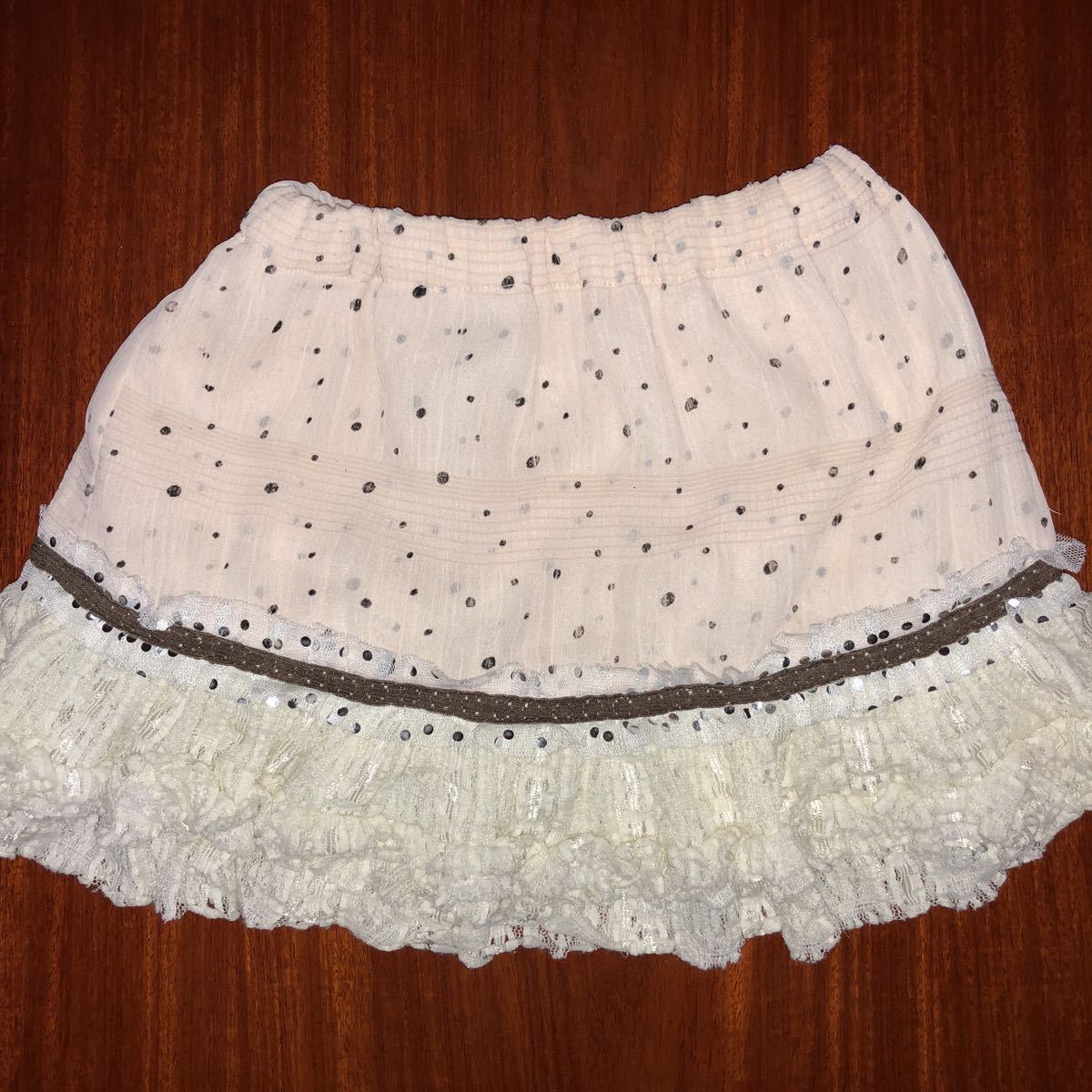 ブーフーウー ブーホームズ BOOHOMES サイズXS 80~90㎝ シフォンスカート フリル 水玉 アイボリー 中古拍卖