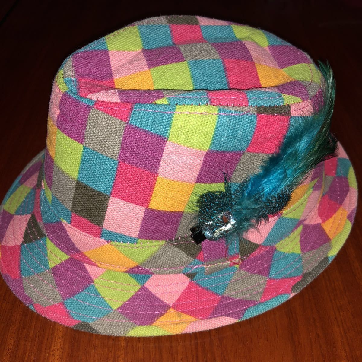 子ども用 帽子 スローハット ブロックチェック ピンク 中古 サイズ52~54㎝前後拍卖