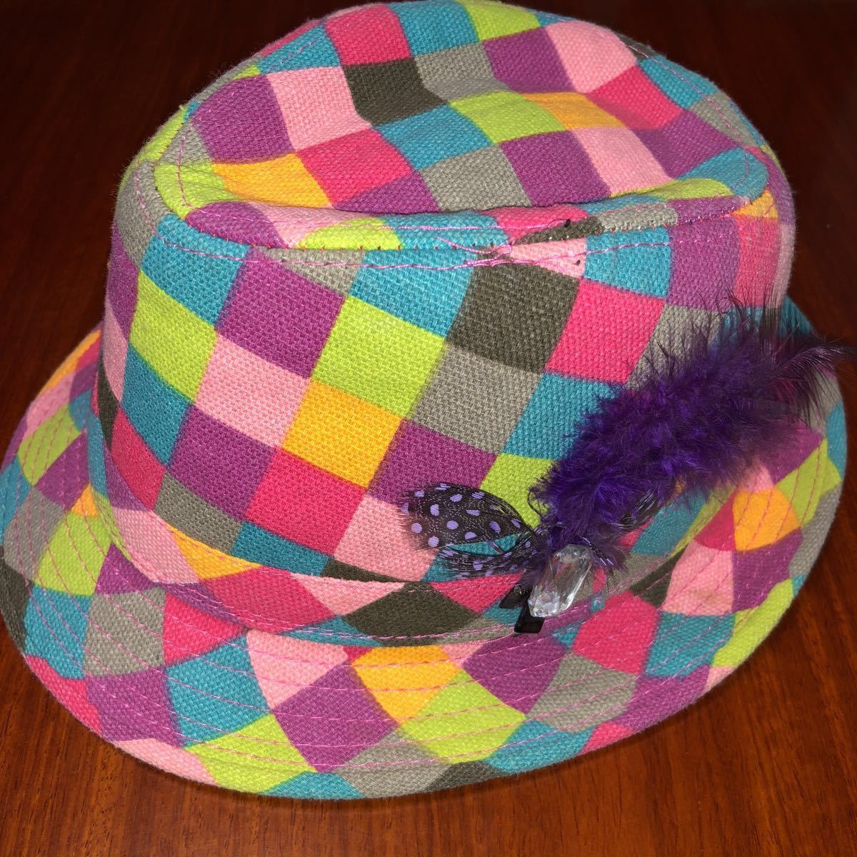 子ども用 帽子 スローハット ブロックチェック ピンク 中古 サイズ52~54㎝前後 ②拍卖