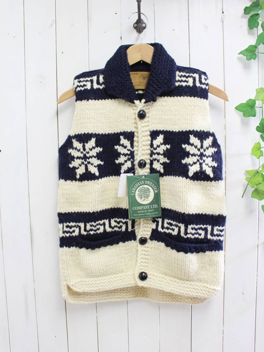 新品◆CANADIAN SWEATER カナディアンセーター◆カウチンセーター 雪柄 ニットベスト 34 定価42,000円拍卖