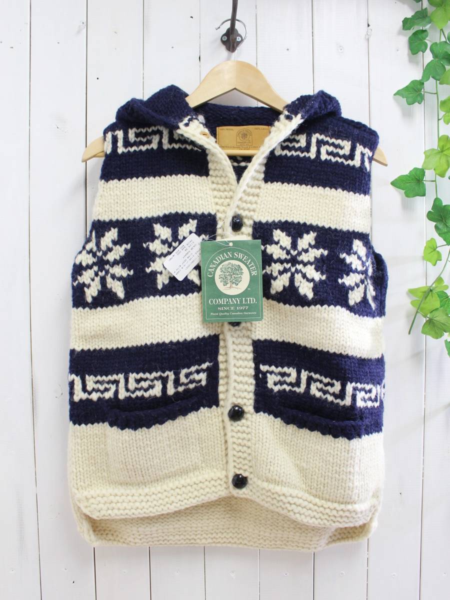 新品◆CANADIAN SWEATER カナディアンセーター◆カウチンセーター 雪柄 フード付き ニットベスト 34 定価48,000円*拍卖