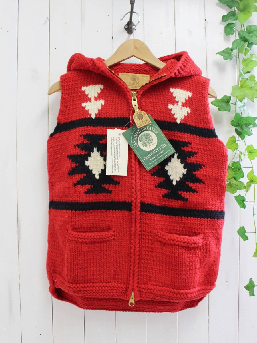 新品◆カナディアンセーター◆オルテガ カウチンセーター フード付き ジップ ニットベスト(38)定価48,000円*拍卖