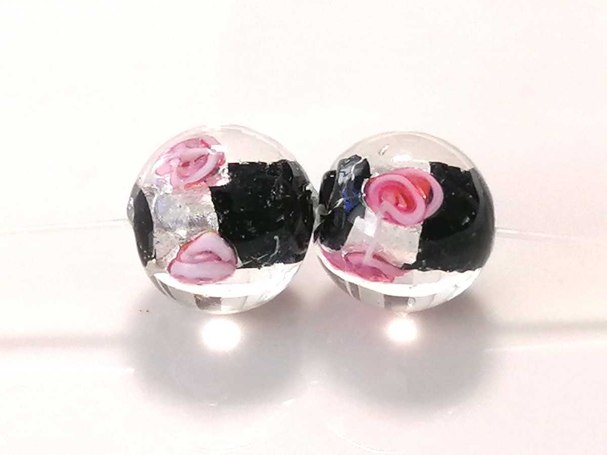 とんぼ玉 丸玉12㎜ 黒色バラ拍卖