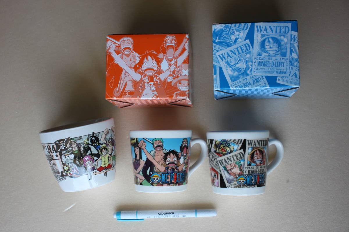 36-63▲ワンピース▲「マグカップ」3個『麦わらの一味』『指名手配』(高さ:約8cm 飲み口直径:約7.5cm、約9cm)拍卖