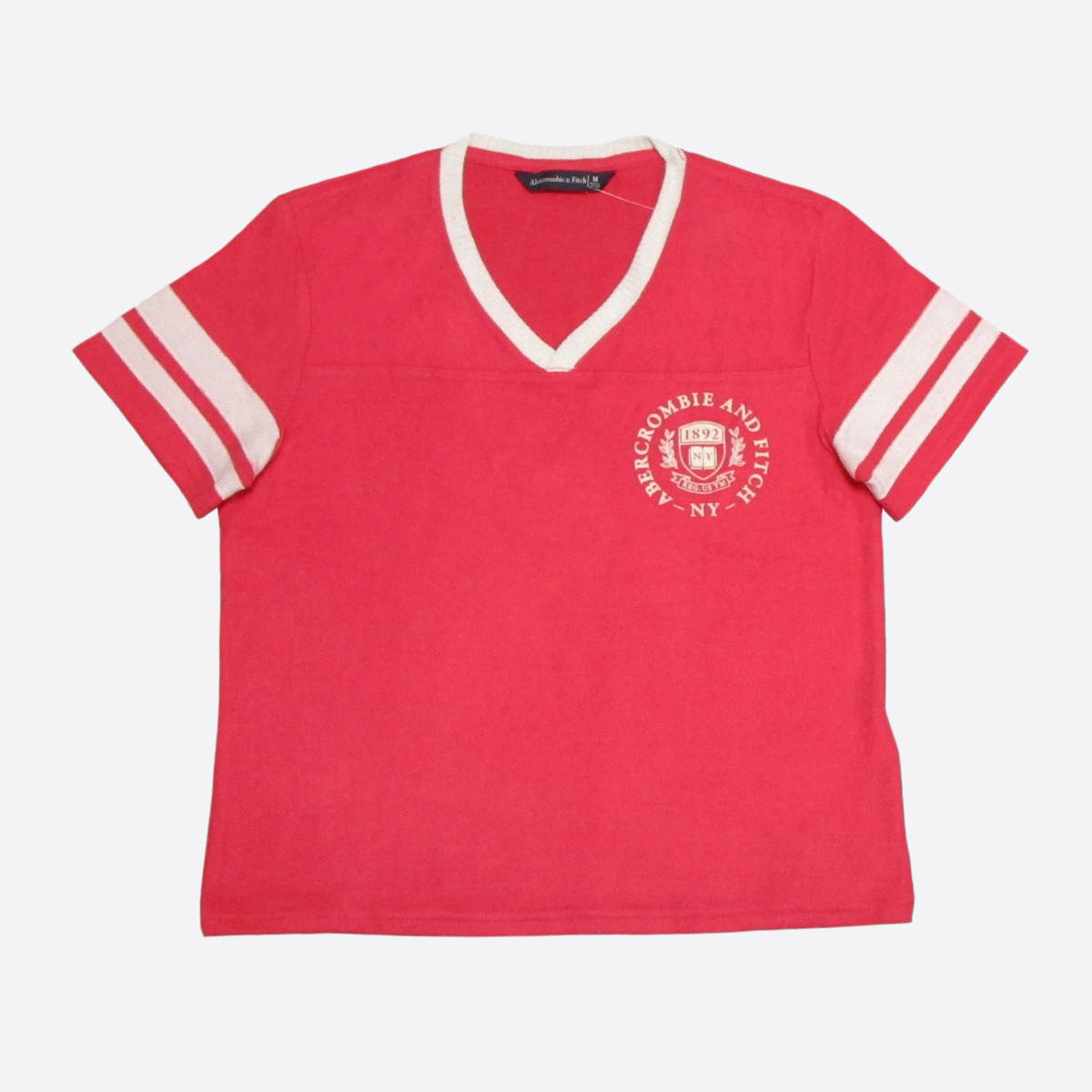 ★SALE★Abercrombie & Fitch/アバクロ★ヴィスコースニット半袖VネックTシャツ (Coral/M)拍卖