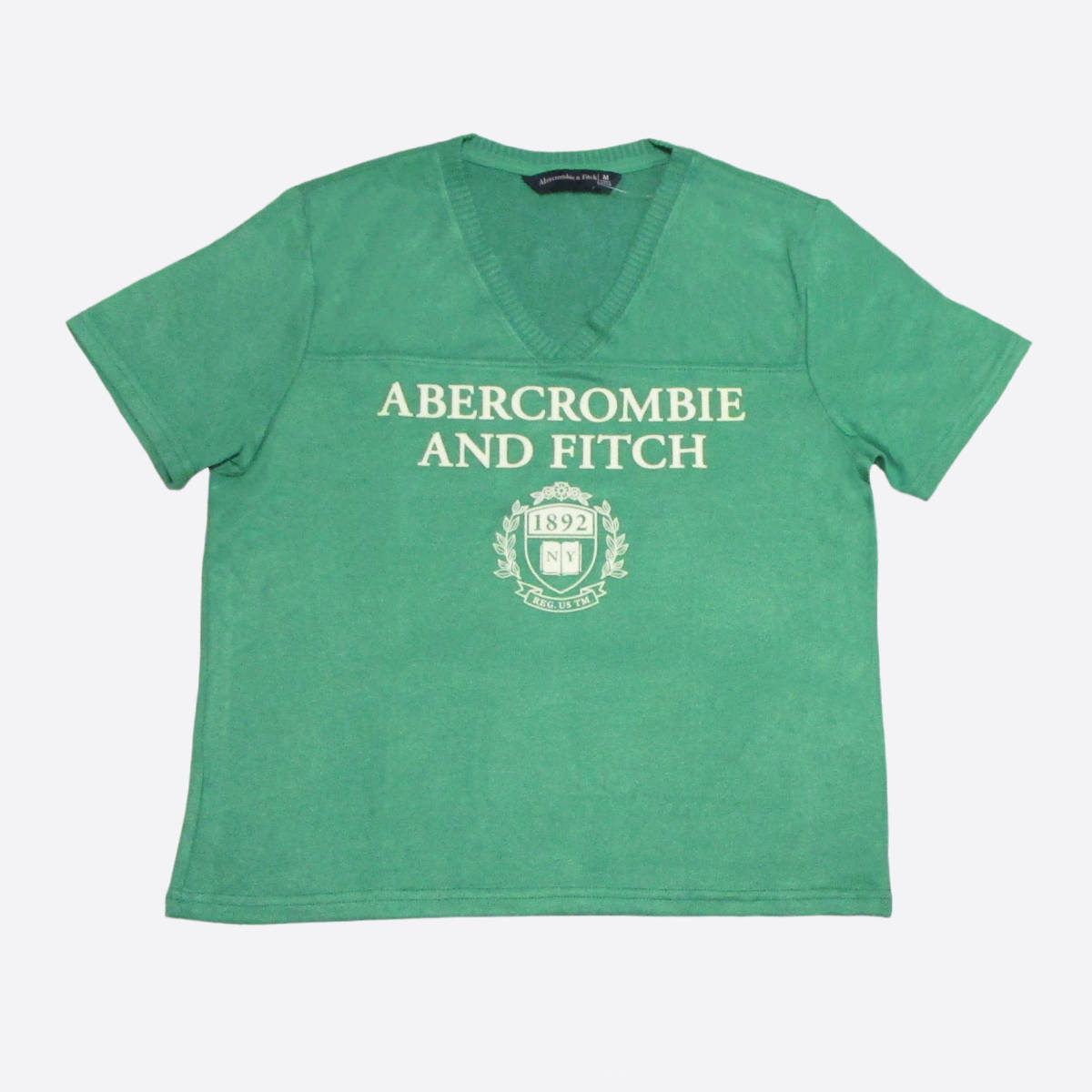 ★SALE★Abercrombie & Fitch/アバクロ★ヴィスコースニット半袖VネックTシャツ (Green/M)拍卖