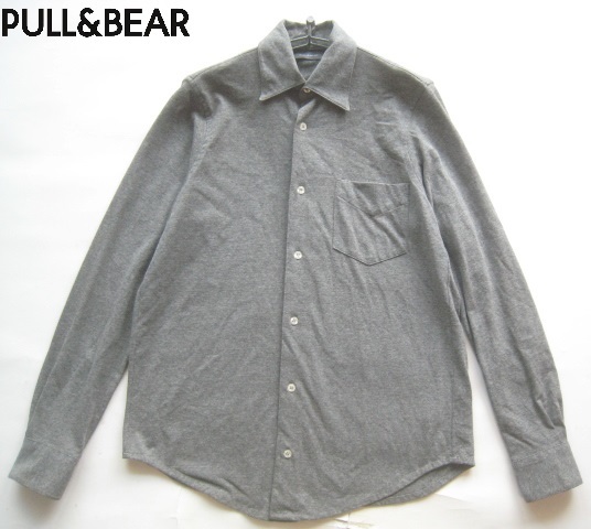 美品スペイン製!!プル&ベア PULL&BEAR*ストレッチコットンカットソーシャツ M 濃いグレー拍卖