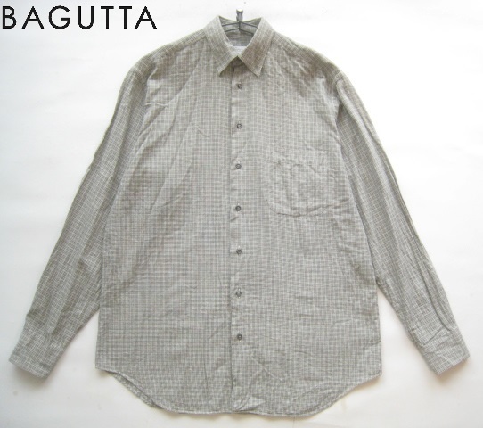 極上イタリア製!!バグッタ Bagutta*胸ポケット付き チェック柄隠しボタンダウンシャツ 39 実寸M カーキ系拍卖