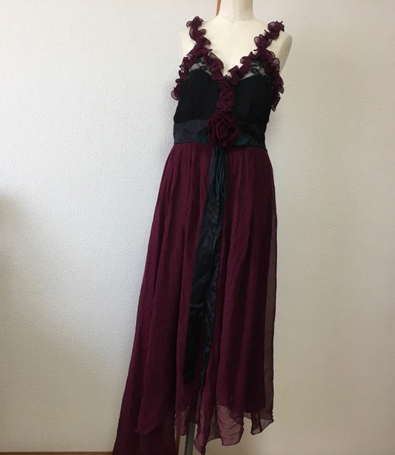 USED★SILK100% パープル ロングドレス/ワンピース 6拍卖