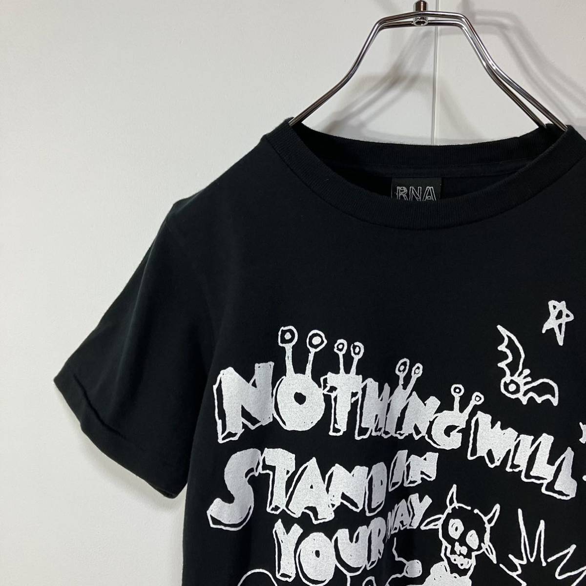 古着 ダサかわ プリント デザイン 製品加工 半袖 クルーネック 天竺 シングルステッチ Tシャツ ブラック S拍卖