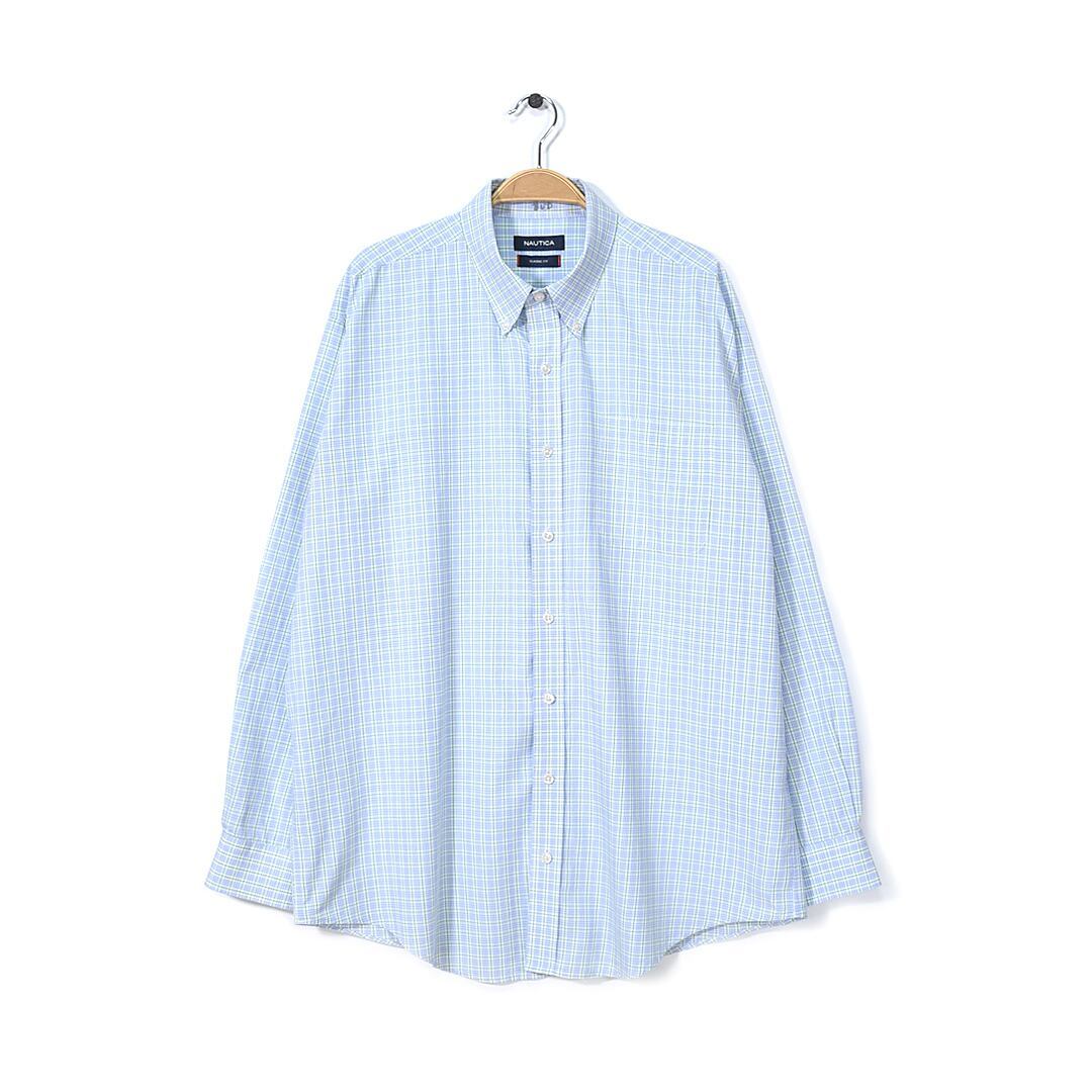 【送料無料】ノーティカ チェック柄 コットン ボタンダウンシャツ 水色ベース サイズL相当 NAUTICA 古着 @CA1103拍卖