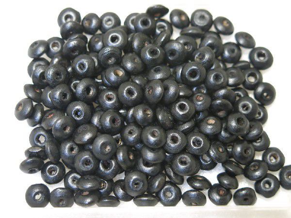 ウッドビーズ 8x4mmフラットラウンド ブラック 黒 約50個93-BK拍卖