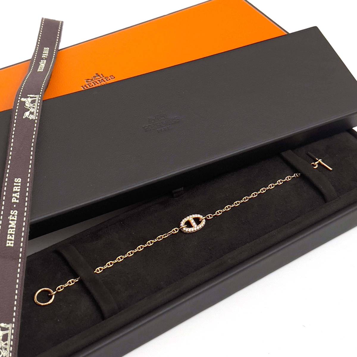 ◇超美品◇ HERMES エルメス シェーヌダンクル ニューファランドール K18RG 750 ダイヤ ブレスレット●レディース ローズゴールド 2021年拍卖