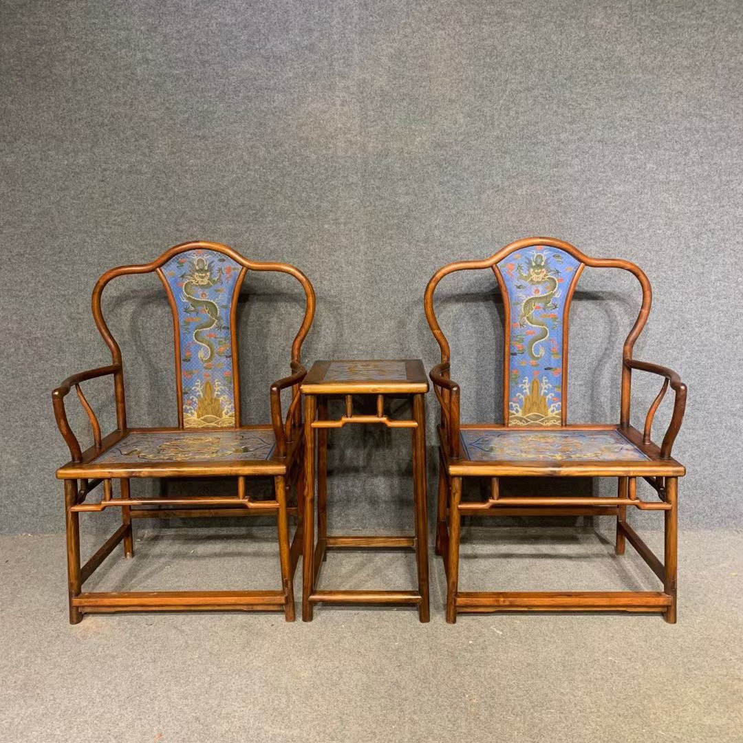 古珍木 中国・清時代 乾隆年製 黄花梨王冠椅子3点セット 文房置物 逸品 木器 古美術 古賞物 唐物 時代物 LT-08226拍卖