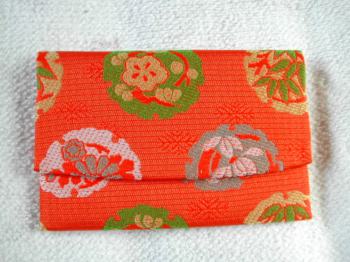 手作り 金襴カードケース名刺入れ保険証入れ(橙に家紋風)拍卖