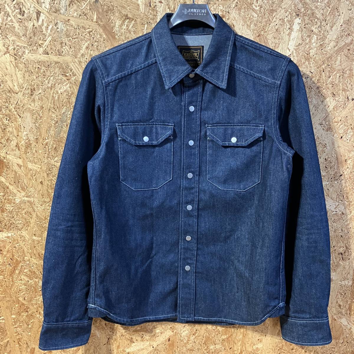 KADOYA RIDE WORK SHIRT S カドヤ インディゴ デニム 長袖シャツ パテッド ダイヤモンドステッチ MADE IN JAPAN拍卖