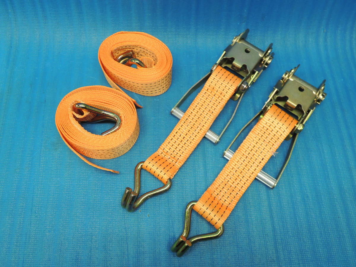 【全国一律送料500円!】 ラッシングベルト オレンジ 2個セット 車両固定/積載車対応/荷締め/レッカー/ラチェット式/Jフック/タイダウン拍卖