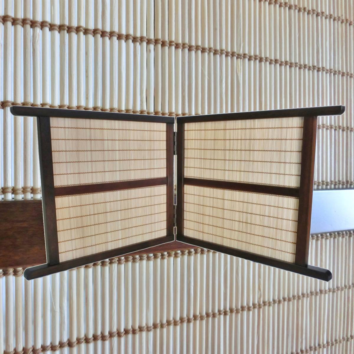 和風 お屏風 ミニ ついたて 屏風 A型 衝立 屏風 二曲 折りたたみ式 2連 和屏風 白竹 拍卖