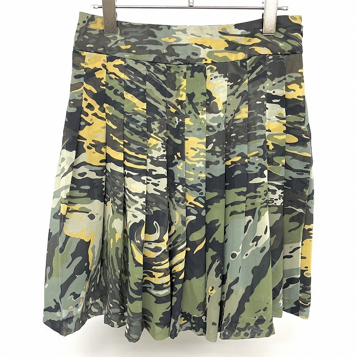 コムサイズム COMME CA ISM シフォンスカート 迷彩柄 ひざ丈 薄手 裏地付き ポリ100% M マルチカラー 緑×黄×紺×黒×ベージュ レディース拍卖