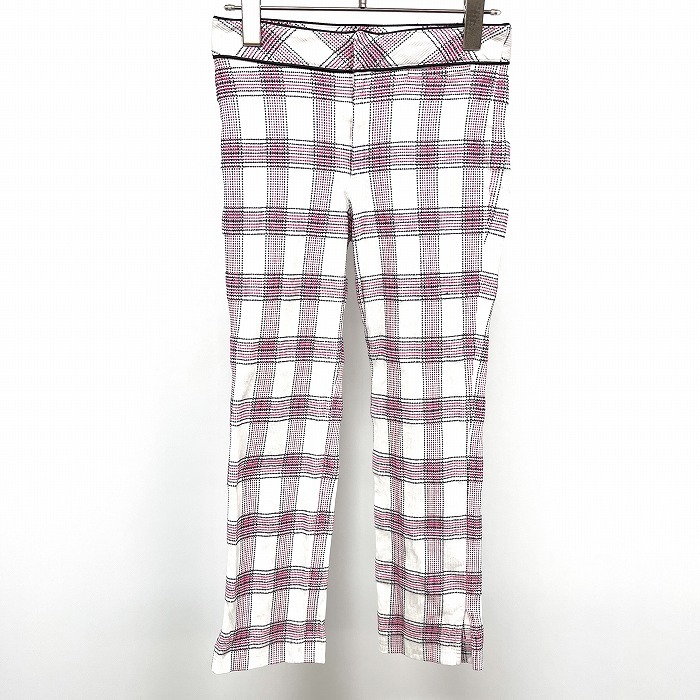 23区 DEUX コーデュロイ パンツ チェック 裾スリット スリムフィット 綿×ポリウレタン 9号 M ピンク ピンク×白×黒 レディース拍卖
