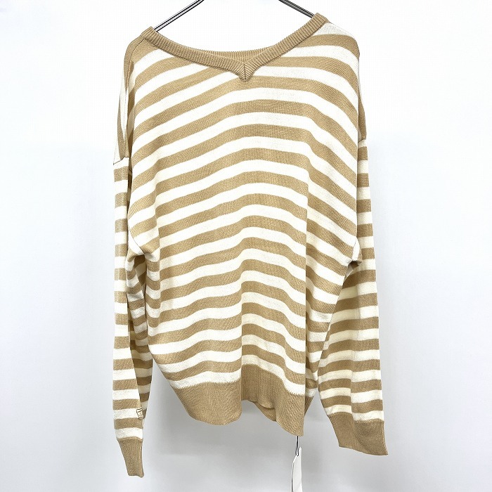 ロデオクラウンズ 【新品】 ウォッシャブルニット セーター 長袖 薄手 ボーダー Vネック アクリル100% Free ブラウン 茶×白系 レディース拍卖