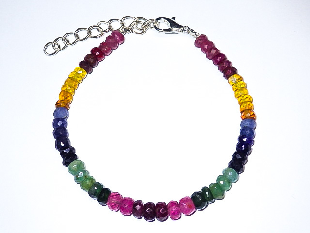 ★豪華!レッドルビー エメラルド サファイア カット★MIXブレスレット★天然石コランダムベリル宝石★チェーン付★女性用贈り物★kamesan拍卖