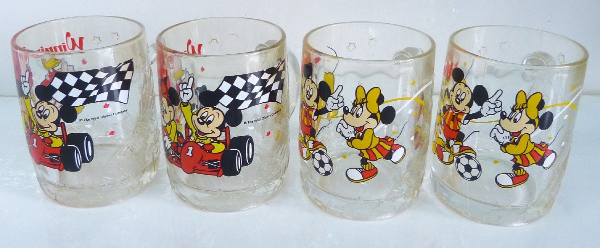☆レトロ!コカ・コーラ × ディズニー ガラス製 マグカップ ビクトリーマグ ミッキー/ミニー 2種×4客セット USED品☆拍卖